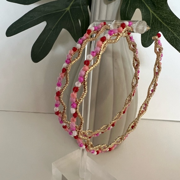 Large Pink & Gold Hoops - Oversized Gold Hoops- Trendy Boho Chic Earrings - Picture 5 of 14